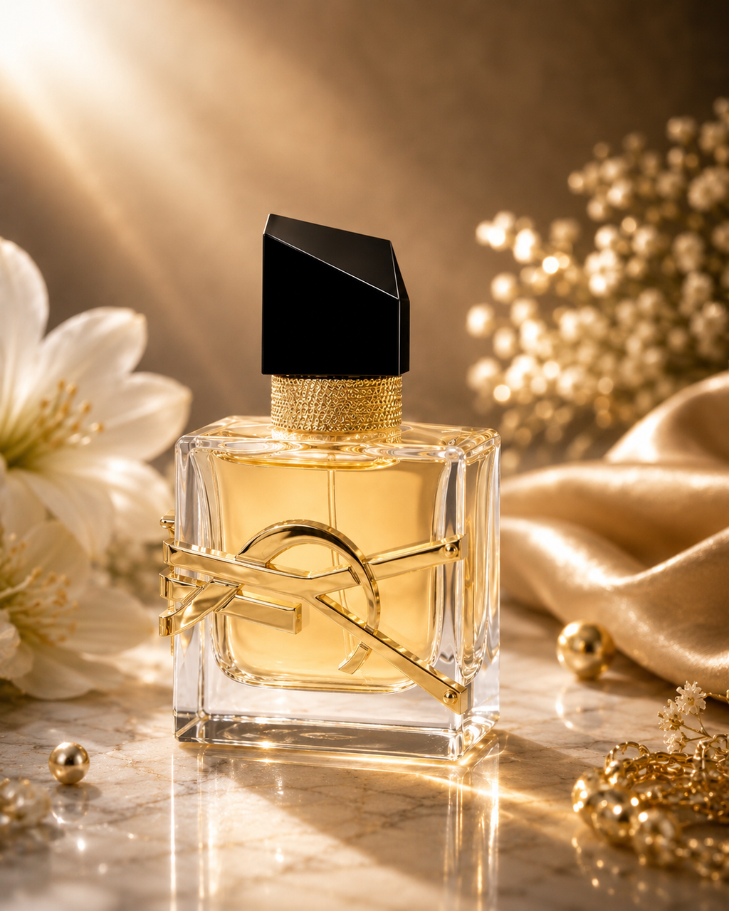 YSL Libre Eau de Parfum 7.5ml mini bottle with white flowers and gold accents