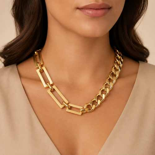 18K Gold Chunky Statement Chain Necklace – Tarnish-Free