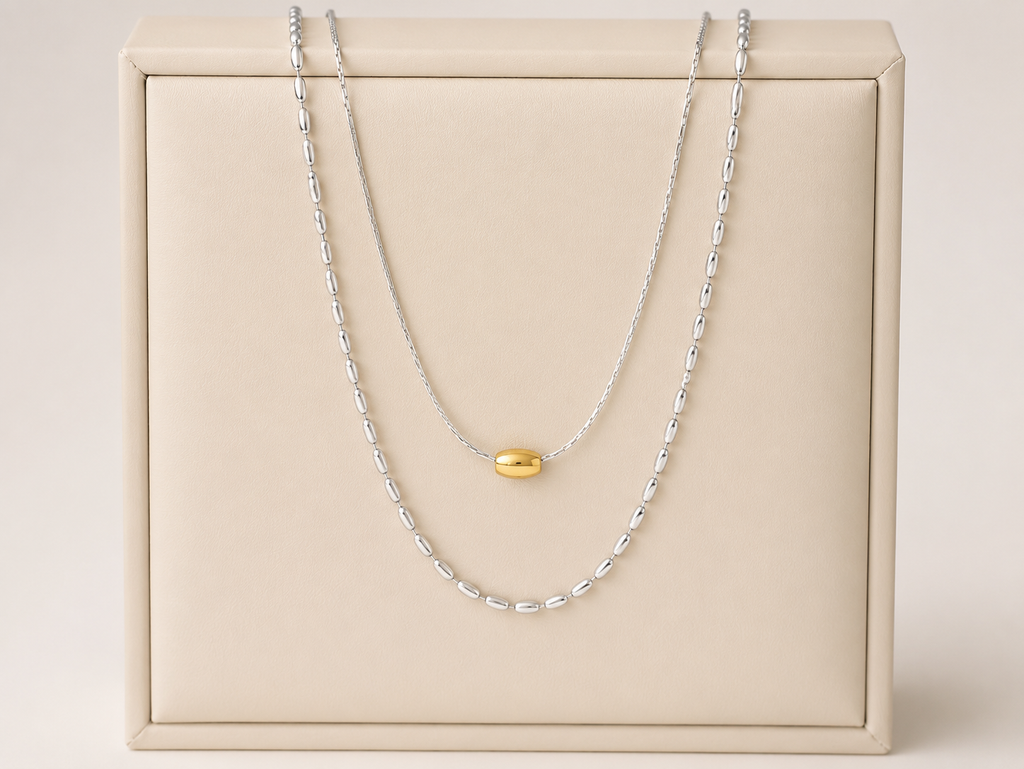 18K Gold Plated Layered Bar Pendant Necklace | Tarnish-Free Stainless Steel