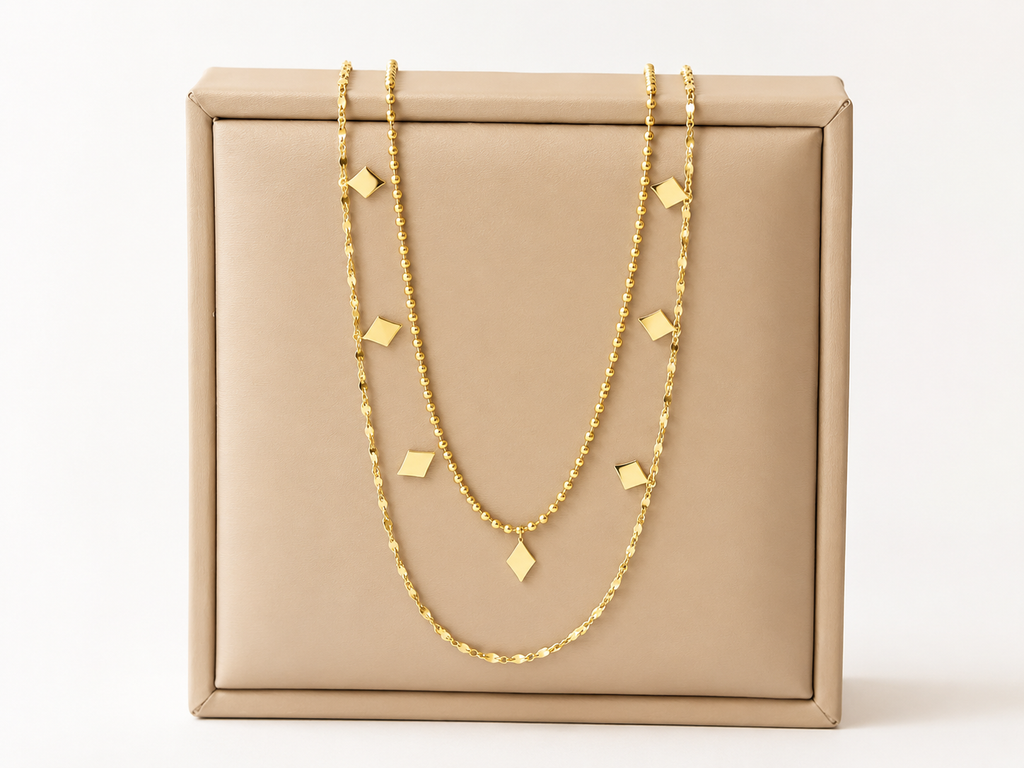 18K Gold Plated Layered Bar Pendant Necklace | Tarnish-Free Stainless Steel