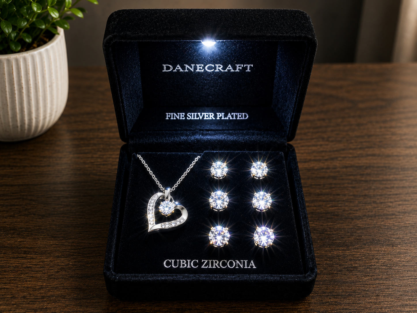 Danecraft Fine Silver Plated Heart Necklace and Earrings Jewelry Set