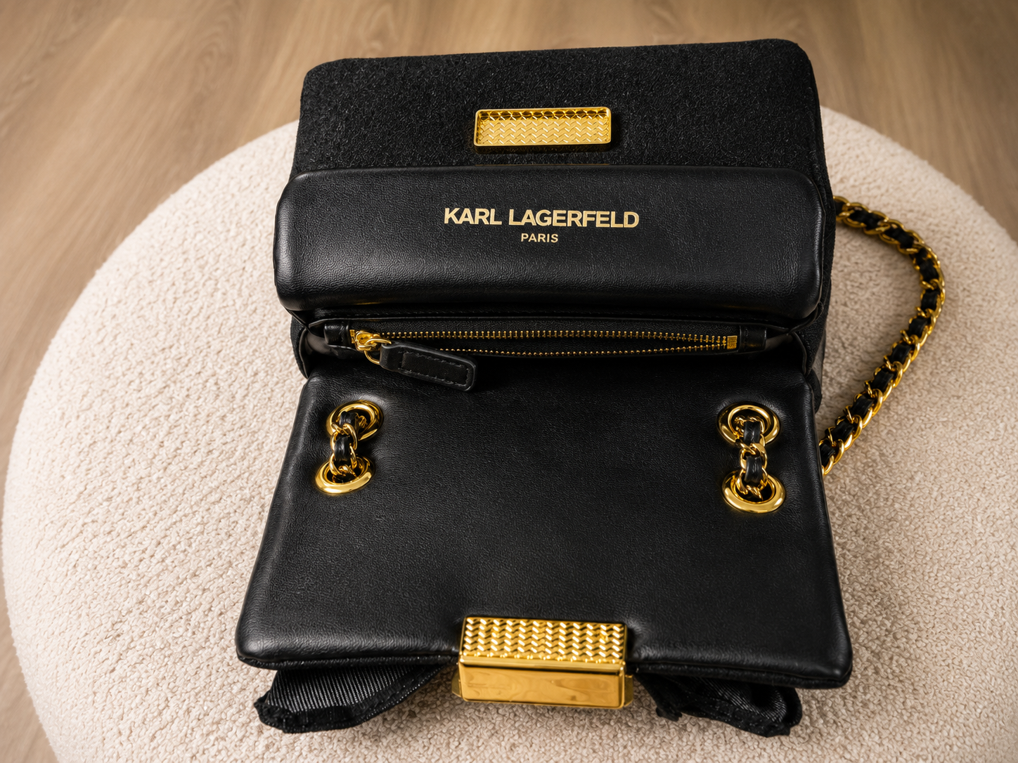 Karl Lagerfeld Black Ruffle Chain Shoulder Bag