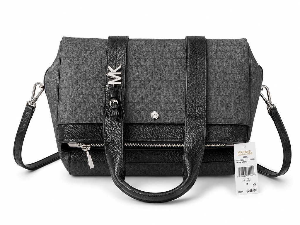 Michael Kors Black Signature Logo Satchel Crossbody Bag