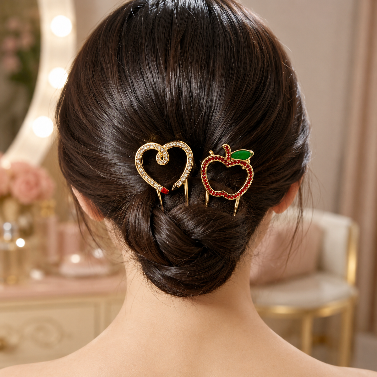 Piper K Apple Twist, Tuck & Go Hair Pins – 2-Piece Rhinestone Hair Pin Set