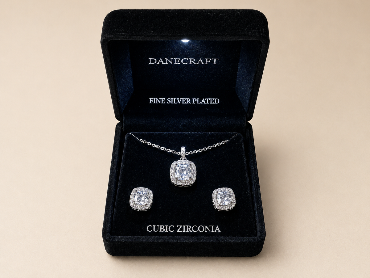 Danecraft Fine Silver Plated Heart Necklace and Earrings Jewelry Set