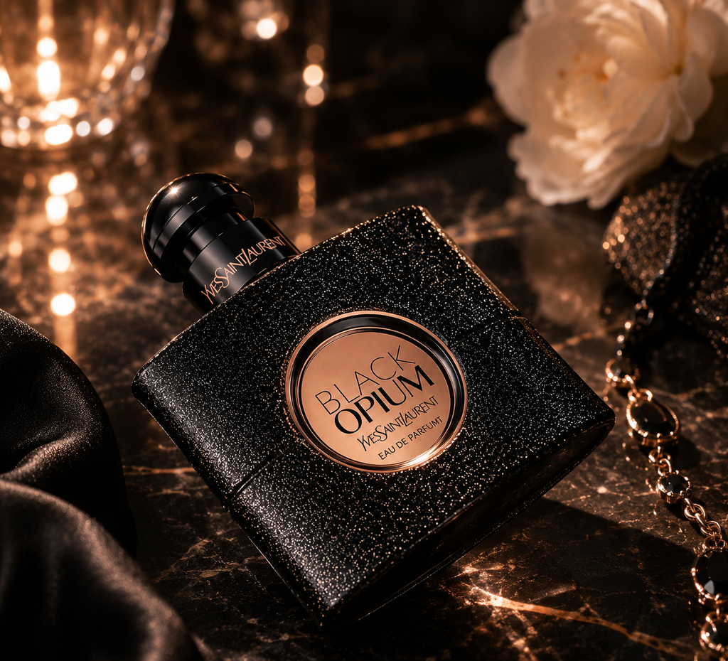 YSL Black Opium Eau de Parfum 7.5ml mini bottle with gold accents