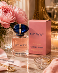 Giorgio Armani My Way EDP 7.5ml bottle and pink box with peonies