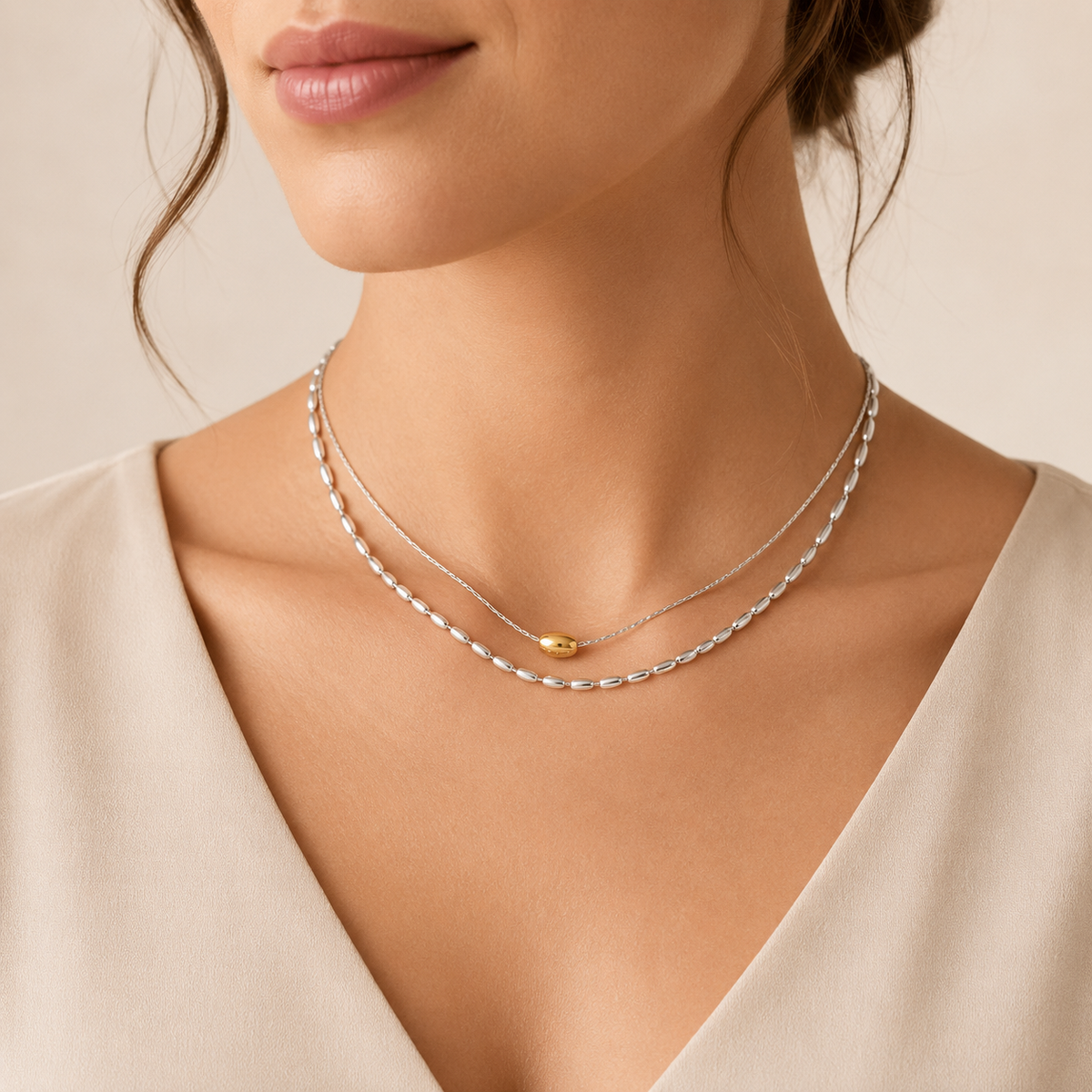 18K Gold White Pearl Layered Necklace