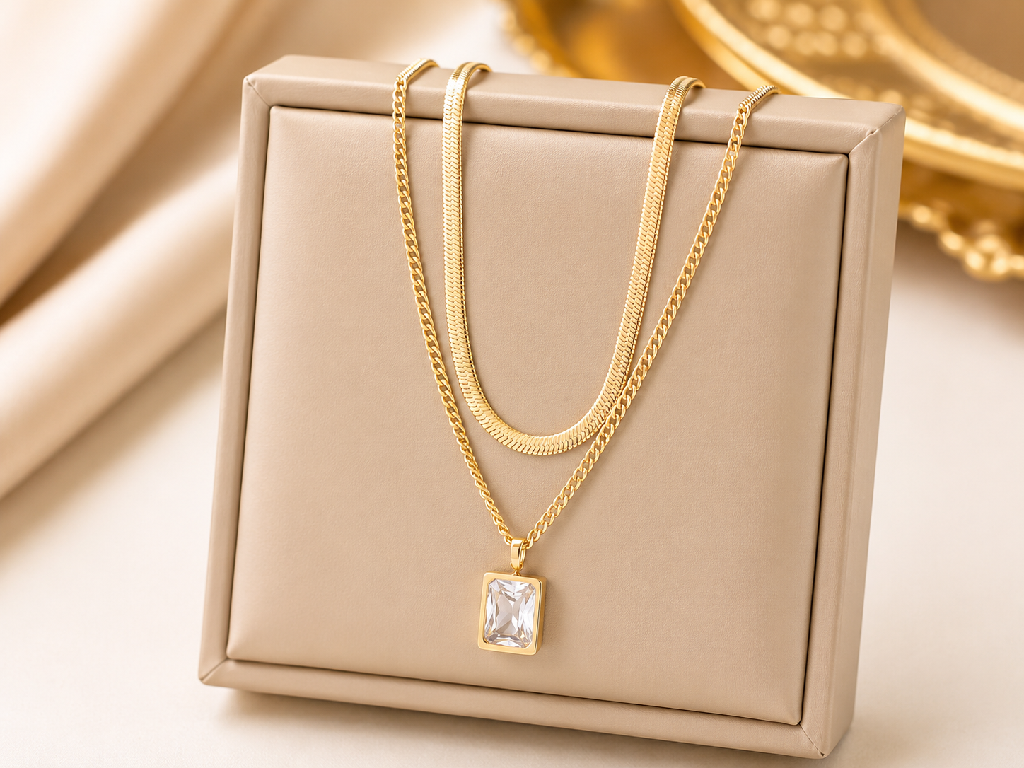 18K Gold Plated Layered Bar Pendant Necklace | Tarnish-Free Stainless Steel
