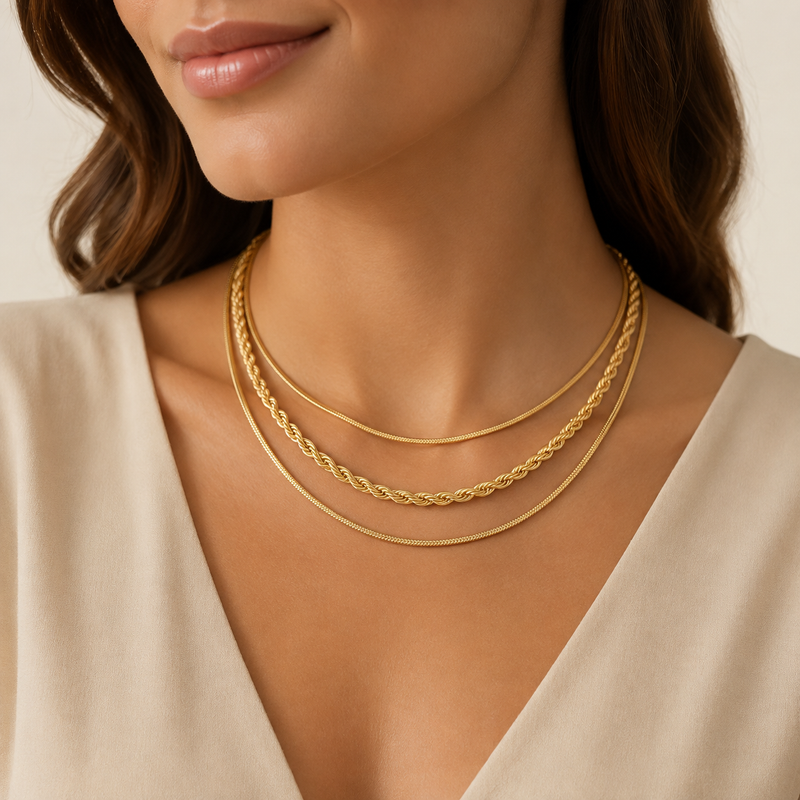 18K Gold Layered Chain Necklace – Tarnish-Free