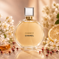 Chanel Chance EDP 7.5ml lifestyle shot with florals
