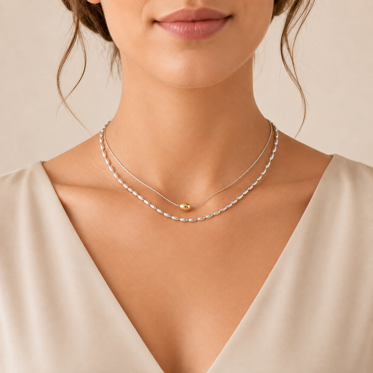 18K Gold White Pearl Layered Necklace