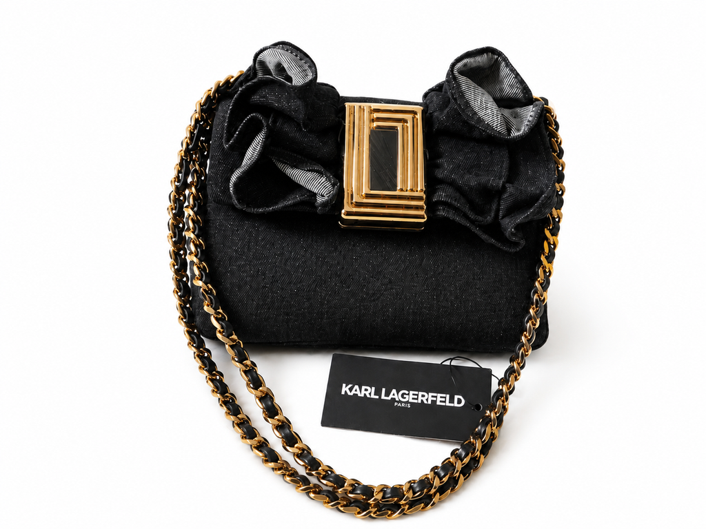 Karl Lagerfeld Black Ruffle Chain Shoulder Bag