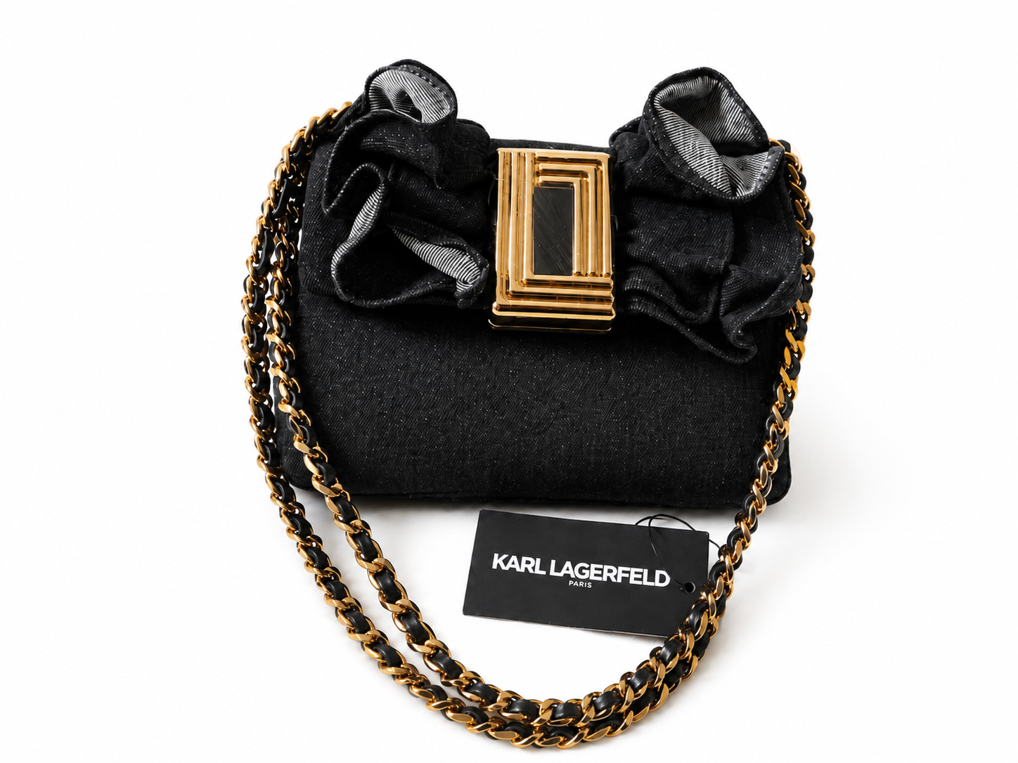 Karl Lagerfeld Black Ruffle Chain Shoulder Bag