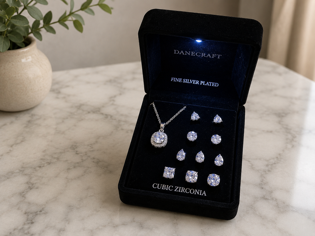 Danecraft Fine Silver Plated Heart Necklace and Earrings Jewelry Set
