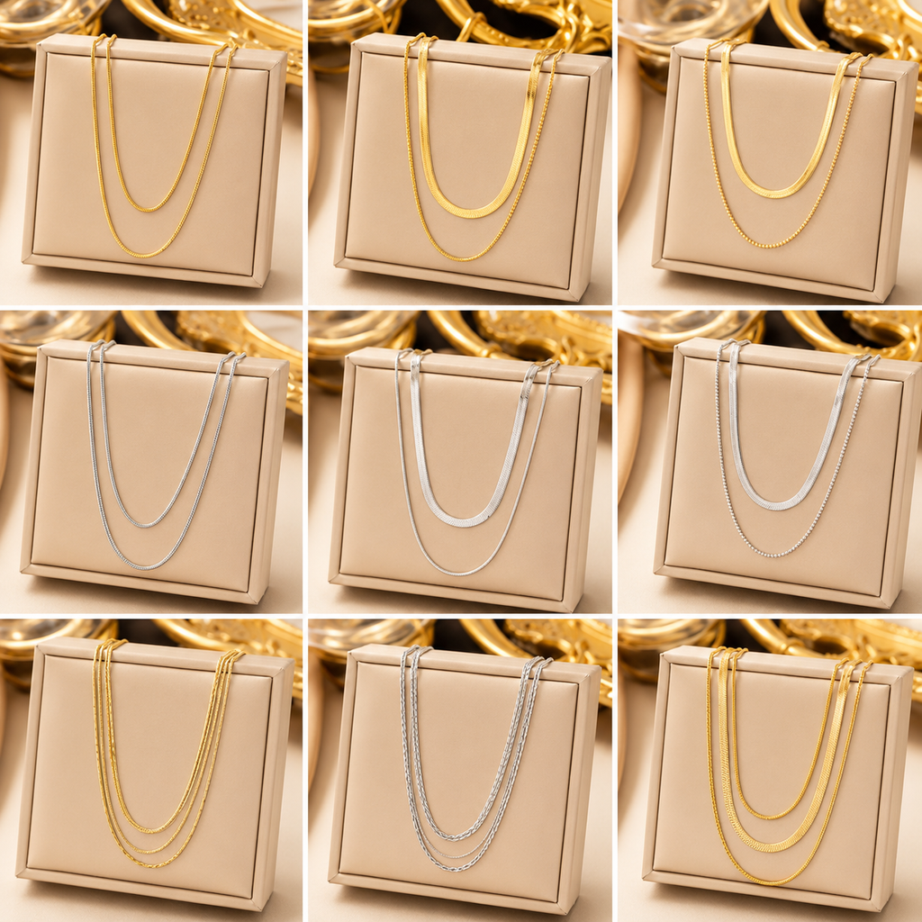 18K Gold Plated Layered Bar Pendant Necklace | Tarnish-Free Stainless Steel