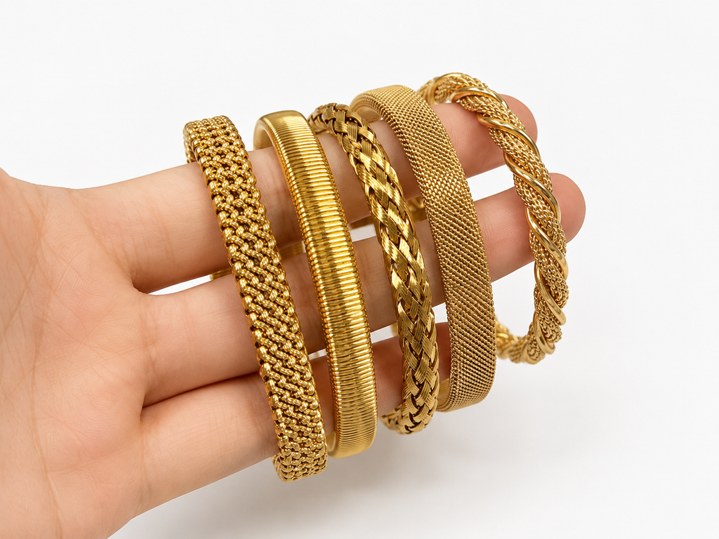 Luna Mesh Open Cuff Bracelet – 18K Gold PVD Stainless Steel
