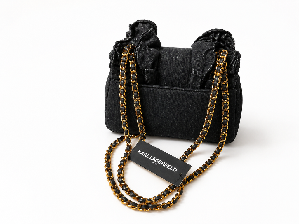 Karl Lagerfeld Black Ruffle Chain Shoulder Bag