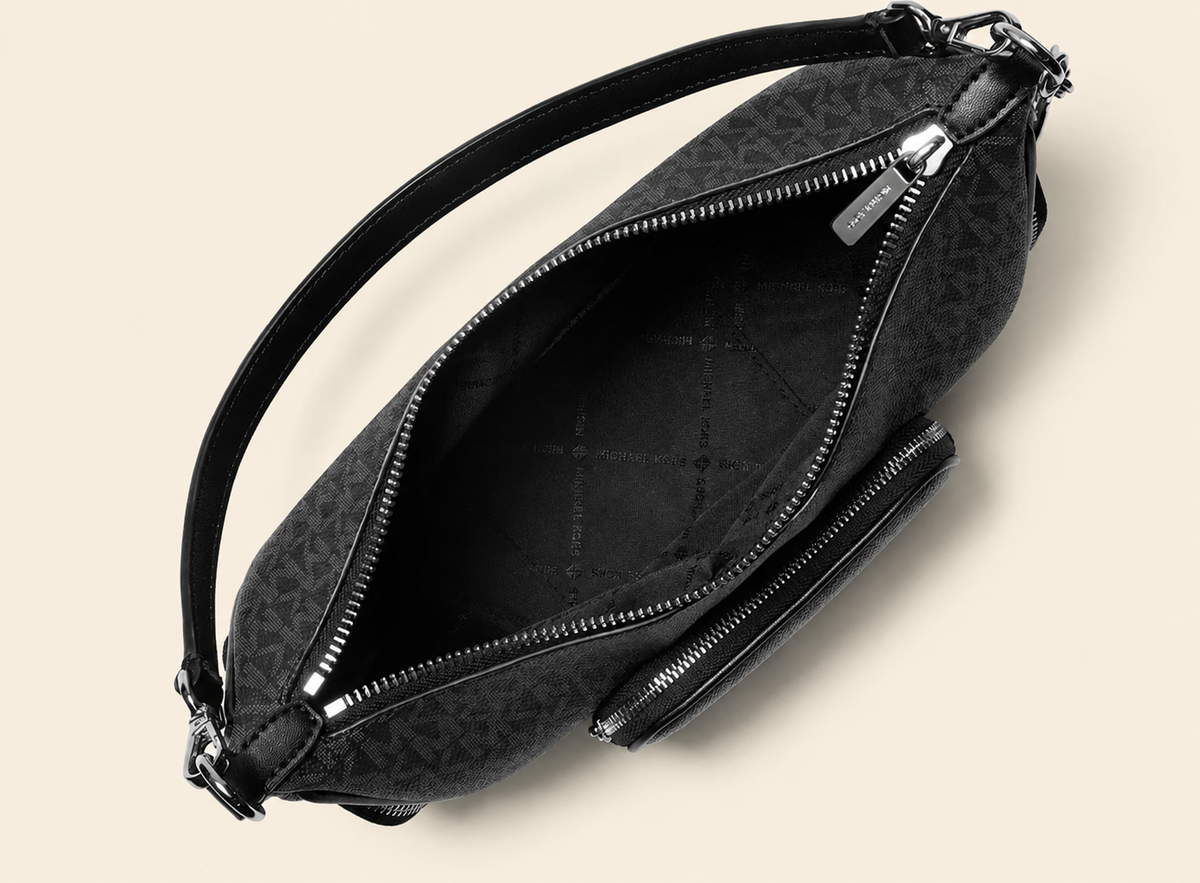 Michael Kors Monogram Multi-Pocket Shoulder Bag – Brown or Black/Gray
