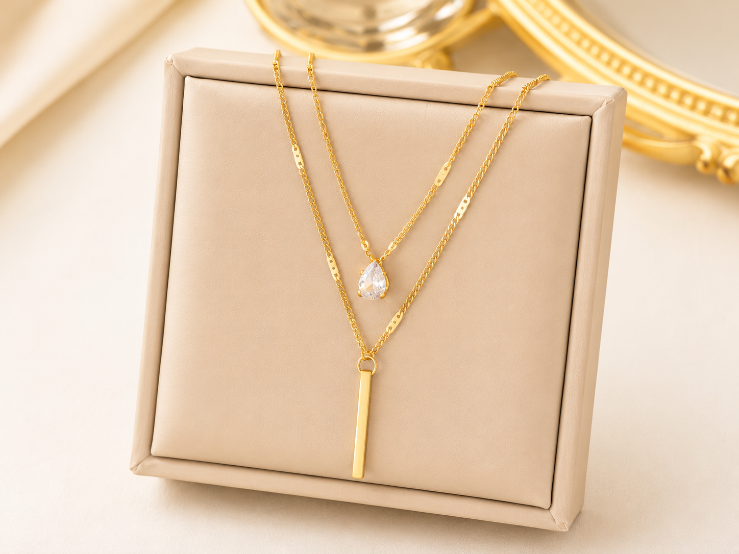 18K Gold Plated Layered Bar Pendant Necklace | Tarnish-Free Stainless Steel