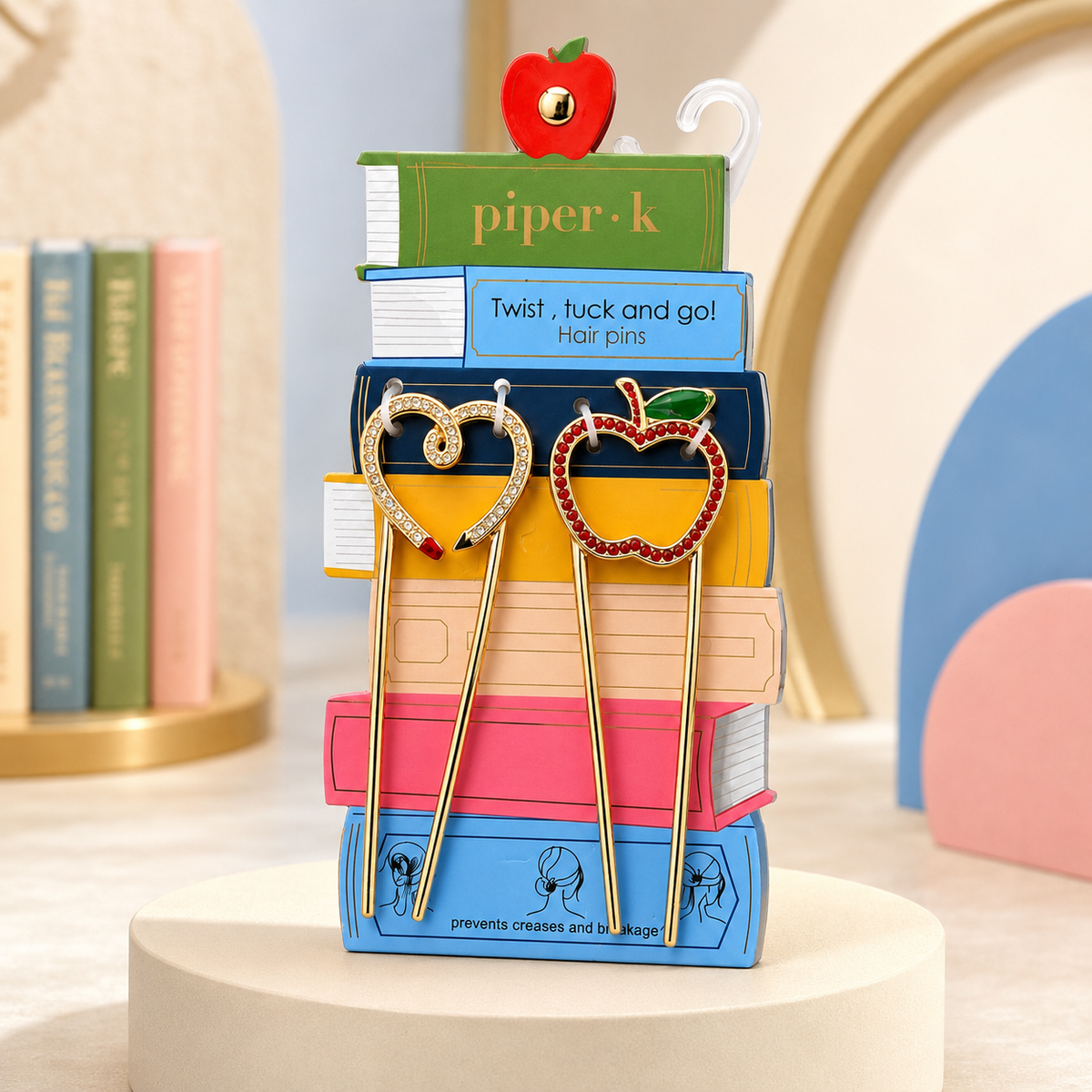 Piper K Apple Twist, Tuck & Go Hair Pins – 2-Piece Rhinestone Hair Pin Set