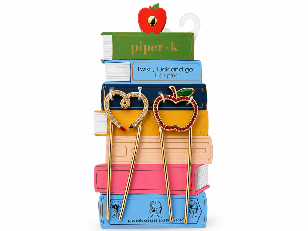 Piper K Apple Twist, Tuck & Go Hair Pins – 2-Piece Rhinestone Hair Pin Set