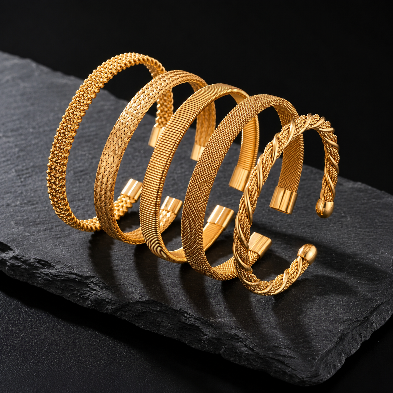 Luna Mesh Open Cuff Bracelet – 18K Gold PVD Stainless Steel