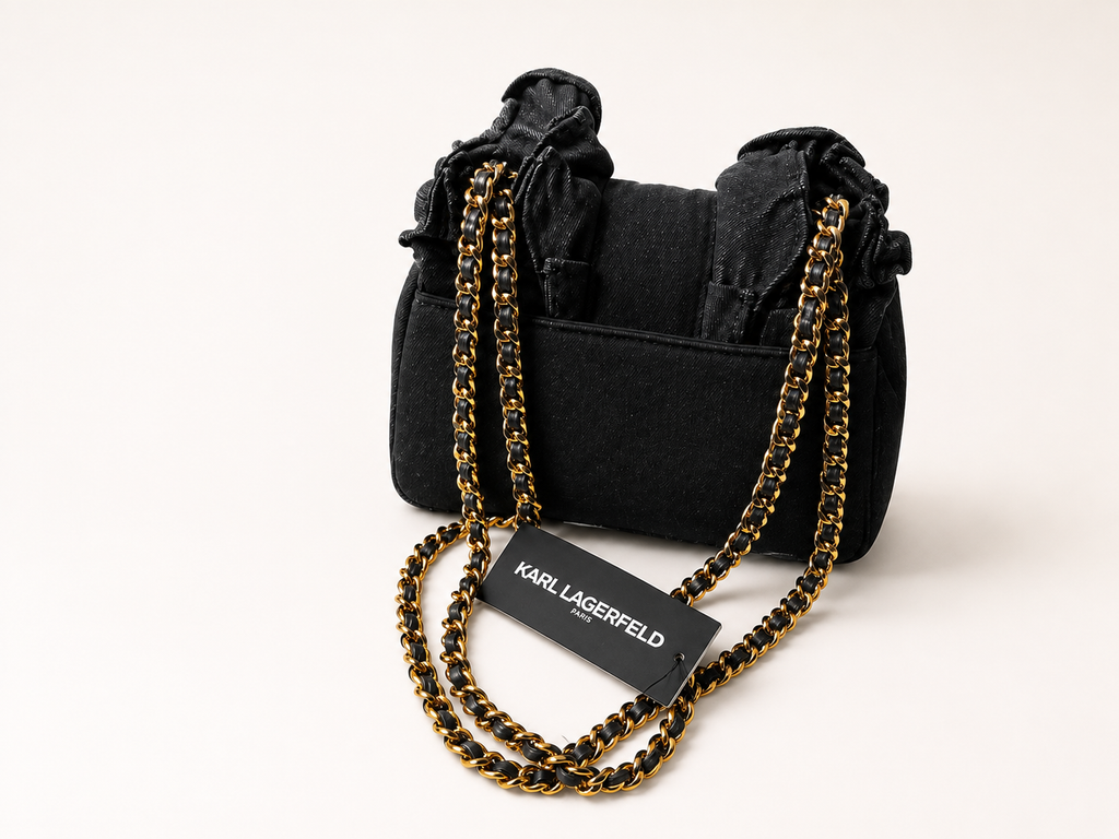 Karl Lagerfeld Black Ruffle Chain Shoulder Bag
