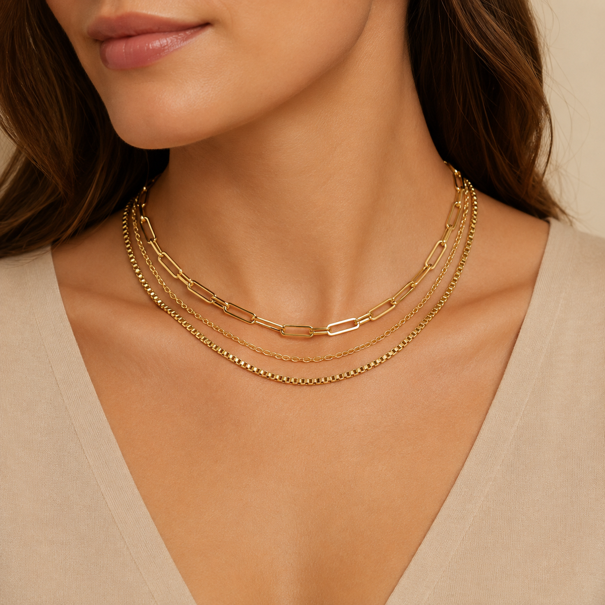 18K Gold Layered Chain Necklace – Tarnish-Free