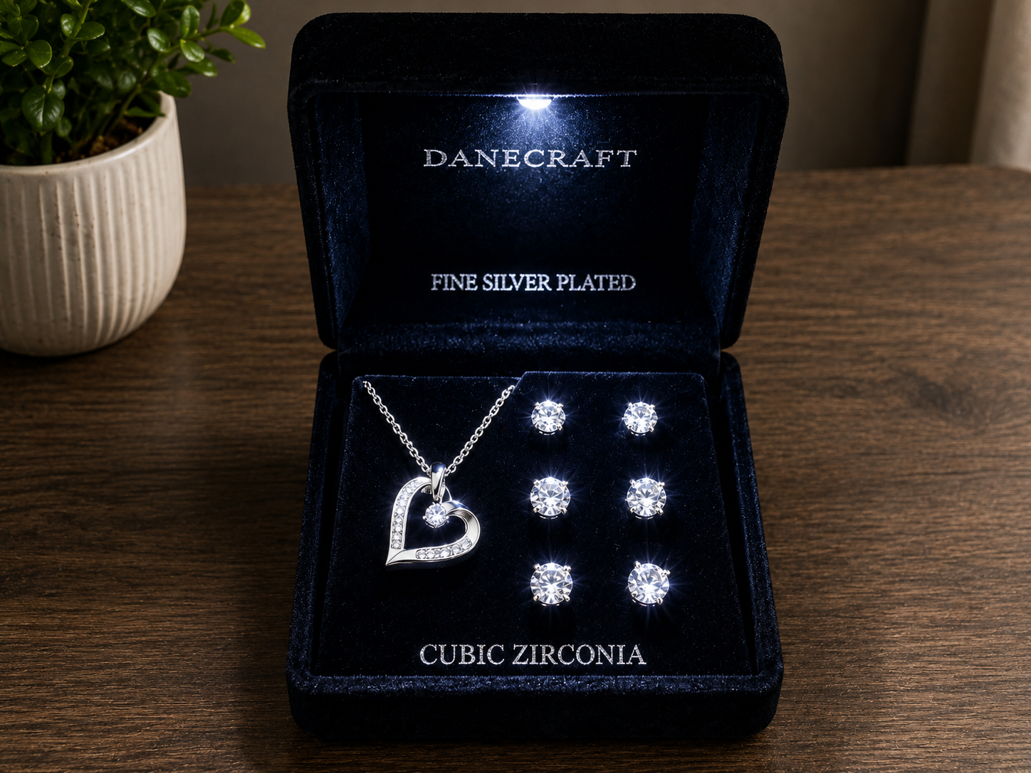 Danecraft Fine Silver Plated Heart Necklace and Earrings Jewelry Set