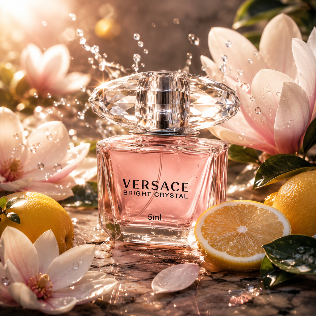 Versace Bright Crystal EDT 5ml mini bottle with flowers and citrus