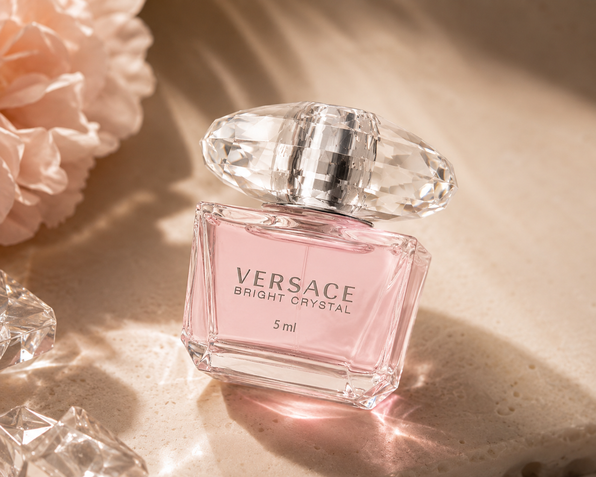 Versace Bright Crystal EDT 5ml mini bottle with pink flowers
