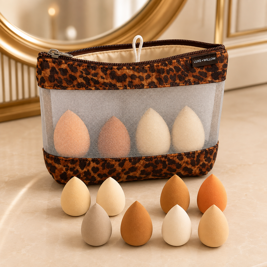 Luxe + Willow 9-Piece Teardrop Makeup Blending Sponge Set with Mesh Travel Bag