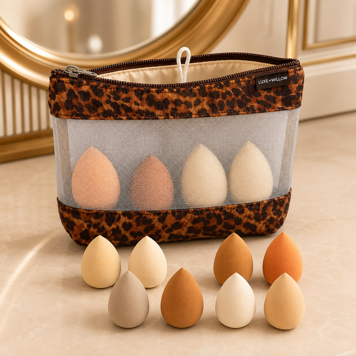 Luxe + Willow 9-Piece Teardrop Makeup Blending Sponge Set with Mesh Travel Bag