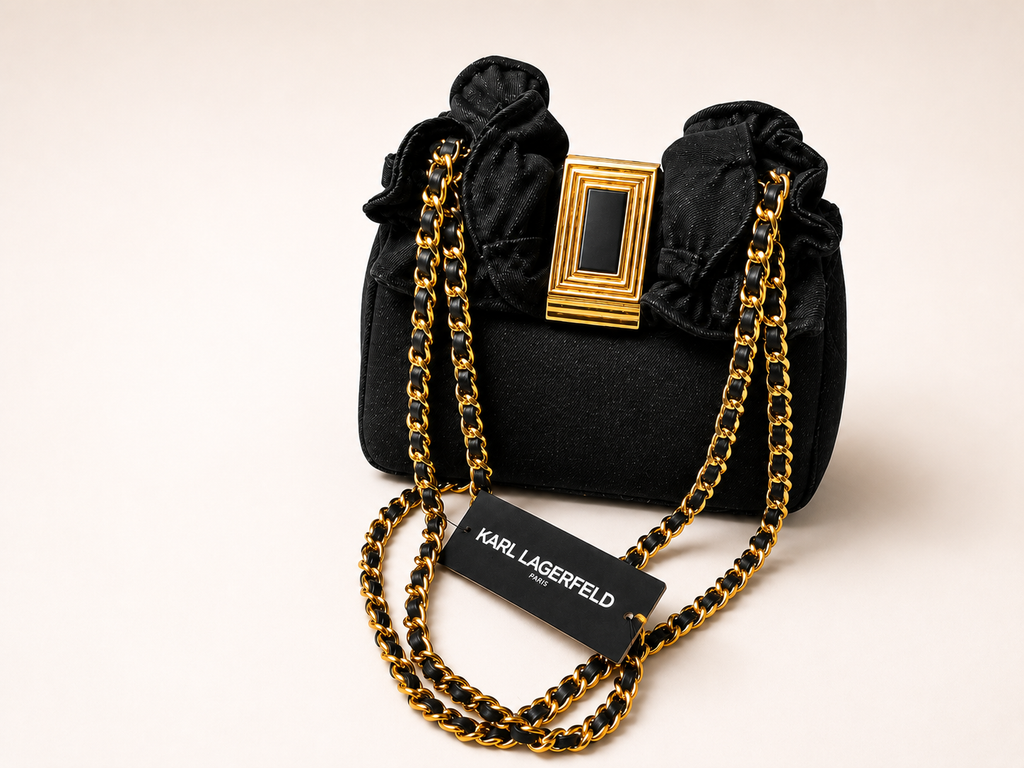 Karl Lagerfeld Black Ruffle Chain Shoulder Bag