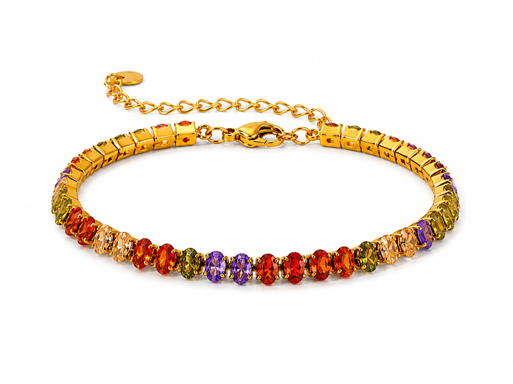 18K Gold Plated Colorful CZ Tennis Bracelet