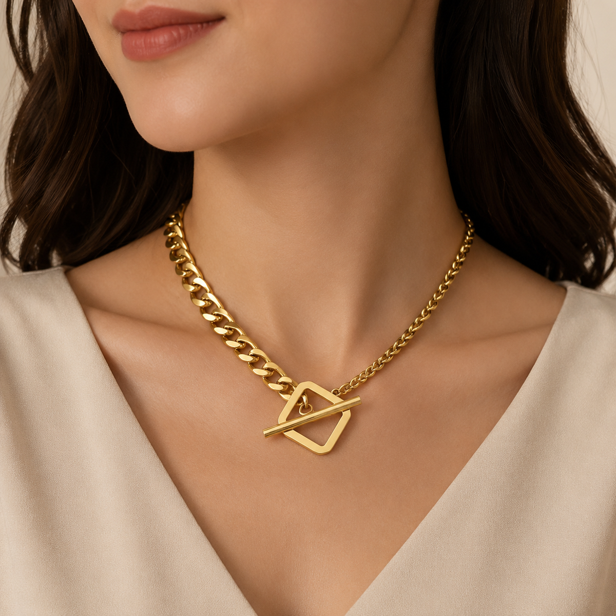 18K Gold Chunky Statement Chain Necklace – Tarnish-Free