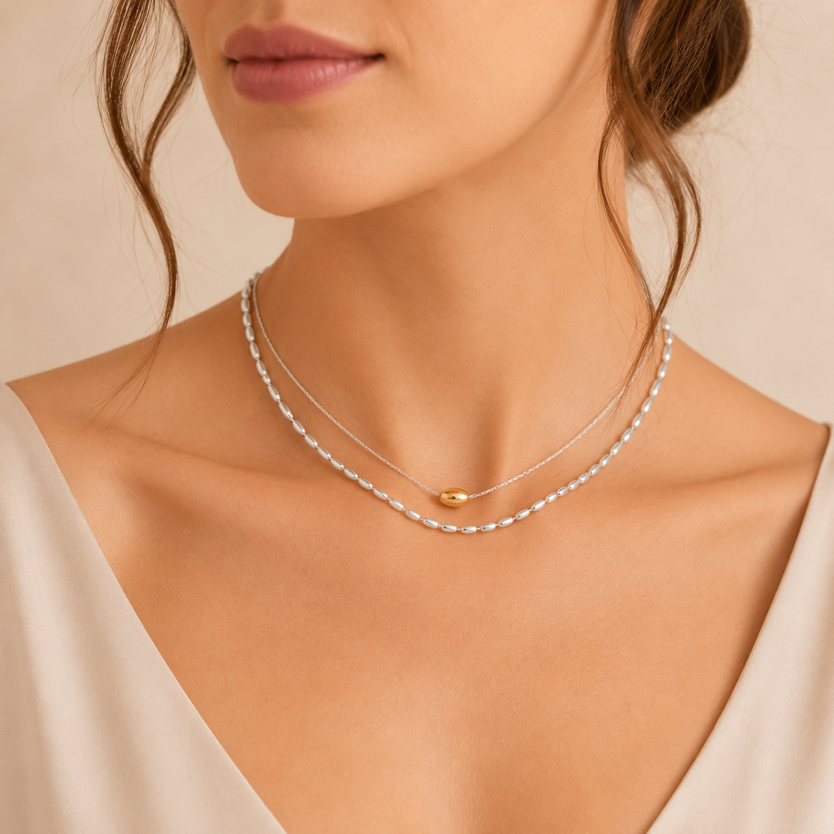 18K Gold White Pearl Layered Necklace