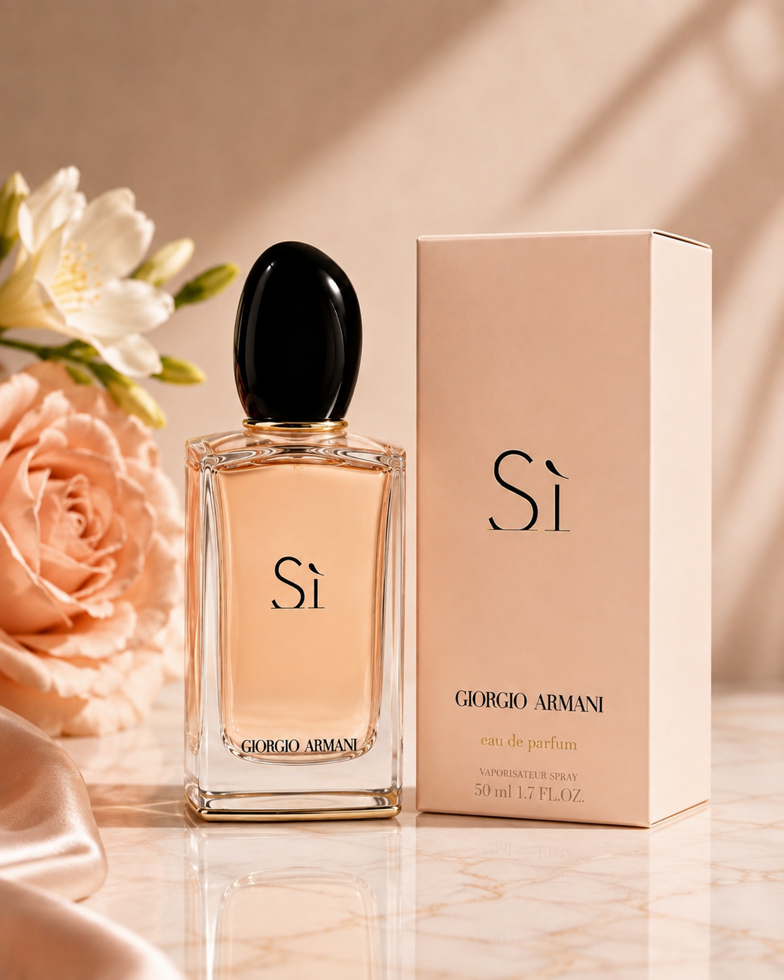 Giorgio Armani Sì EDP 7ml bottle with box and roses