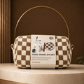 4-Piece Travel Eye Grooming Set with Checkered Cosmetic Pouch