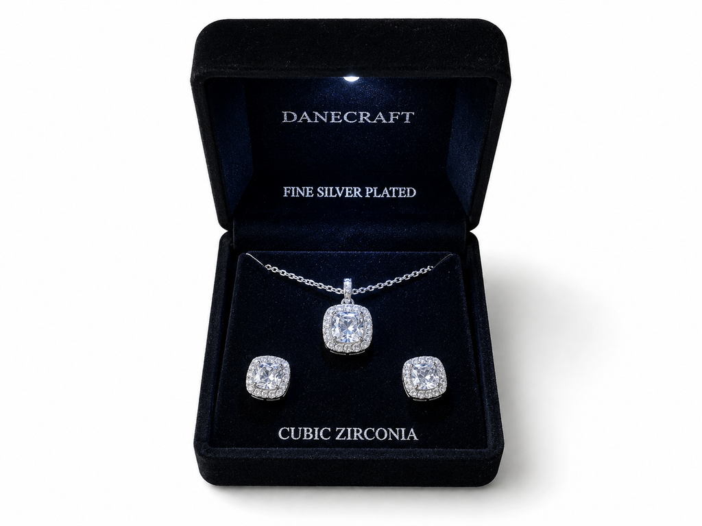 Danecraft Fine Silver Plated Heart Necklace and Earrings Jewelry Set