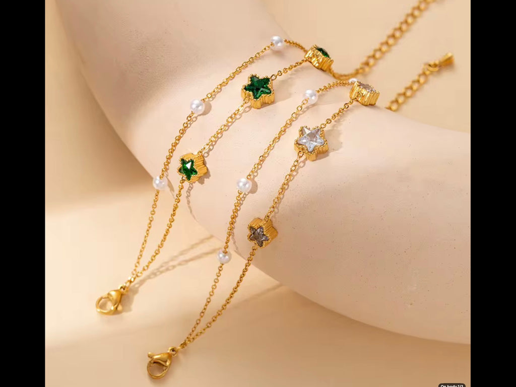 Green & White Clover Bracelet | Maison Noir by Mirl