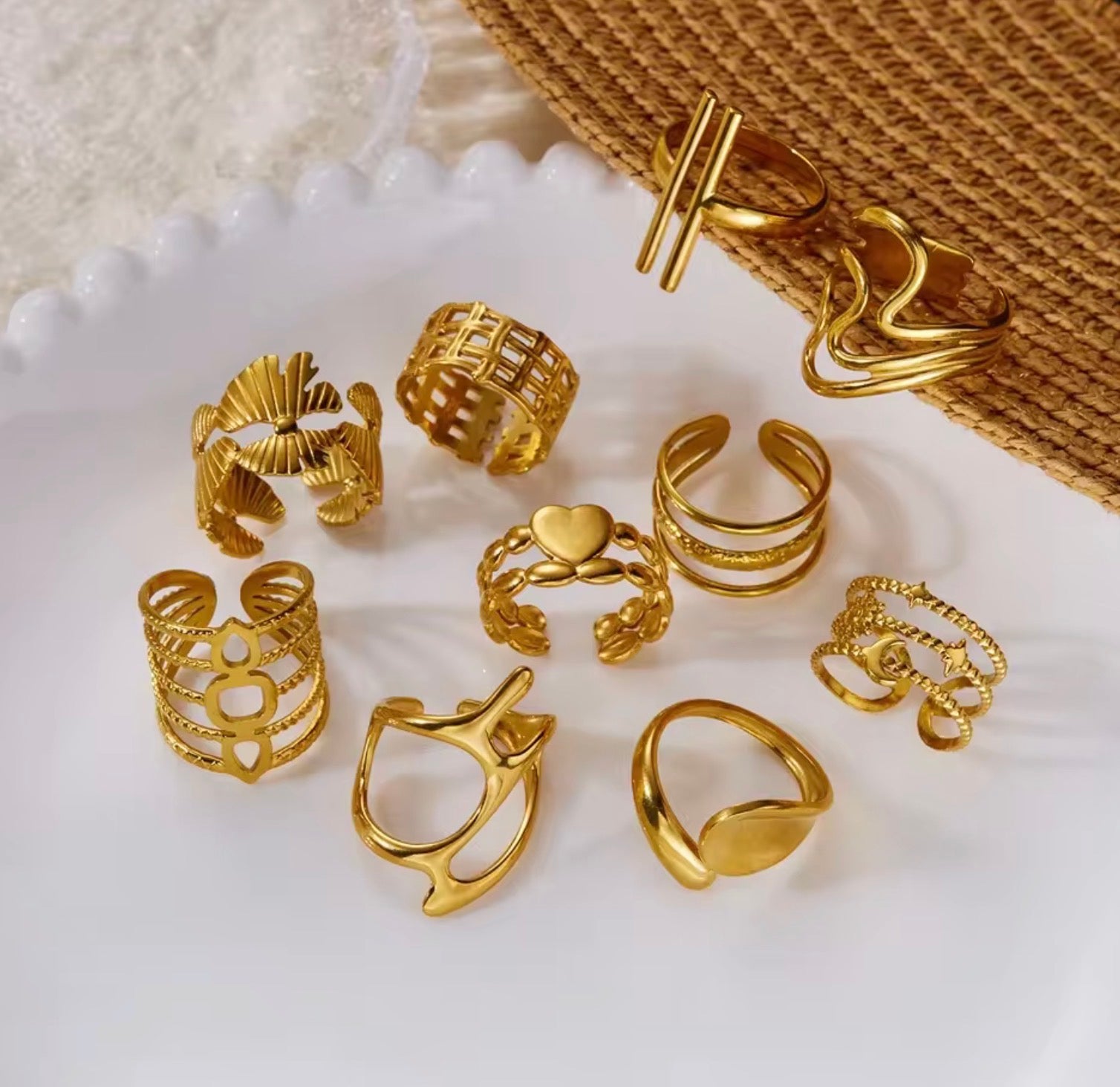 Assorted Gold Ring Set – Choose 3 Rings or Complete 10-Piece Collection