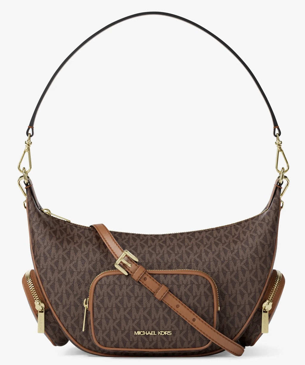 Michael Kors Monogram Multi-Pocket Shoulder Bag – Brown or Black/Gray