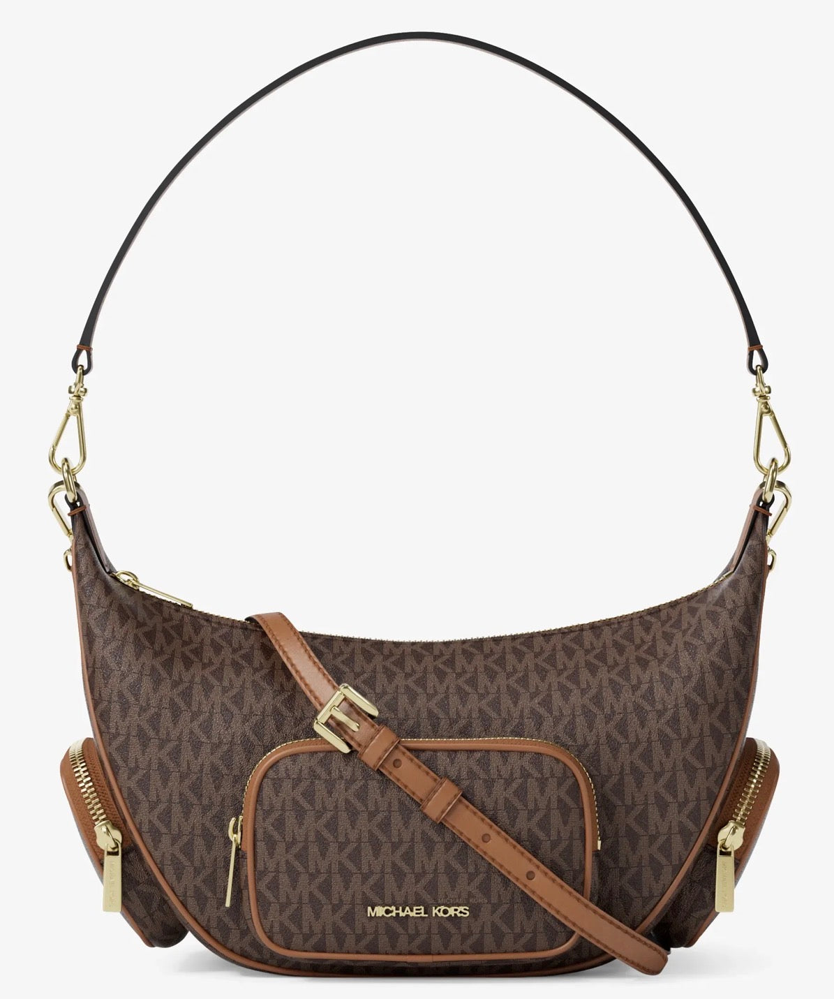 Michael Kors Monogram Multi-Pocket Shoulder Bag – Brown or Black/Gray