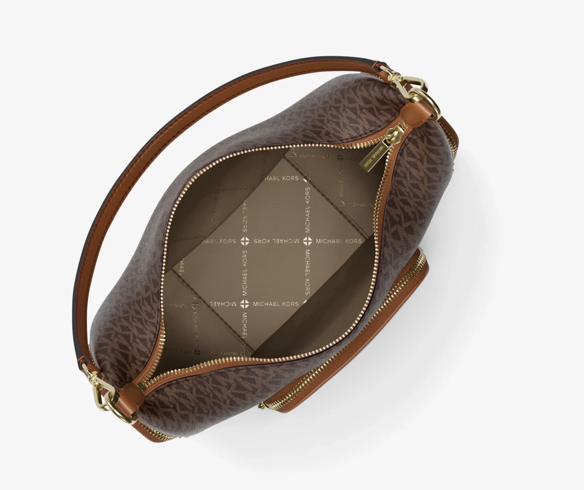 Michael Kors Monogram Multi-Pocket Shoulder Bag – Brown or Black/Gray