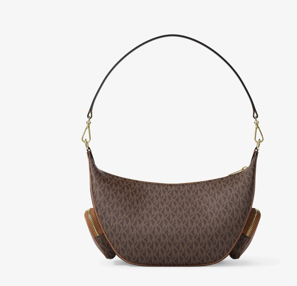 Michael Kors Monogram Multi-Pocket Shoulder Bag – Brown or Black/Gray