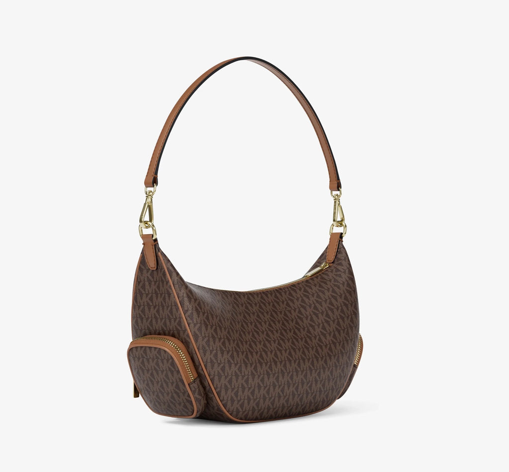Michael Kors Monogram Multi-Pocket Shoulder Bag – Brown or Black/Gray