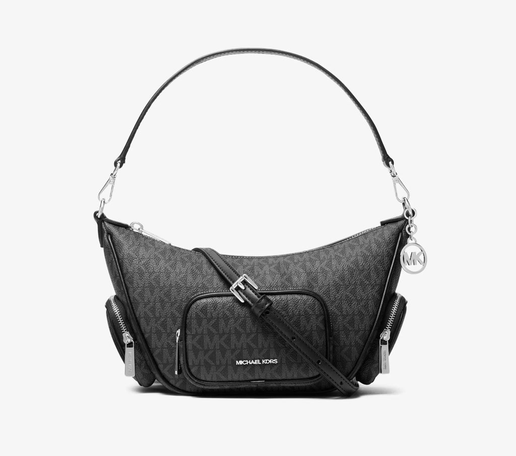 Michael Kors Monogram Multi-Pocket Shoulder Bag – Brown or Black/Gray