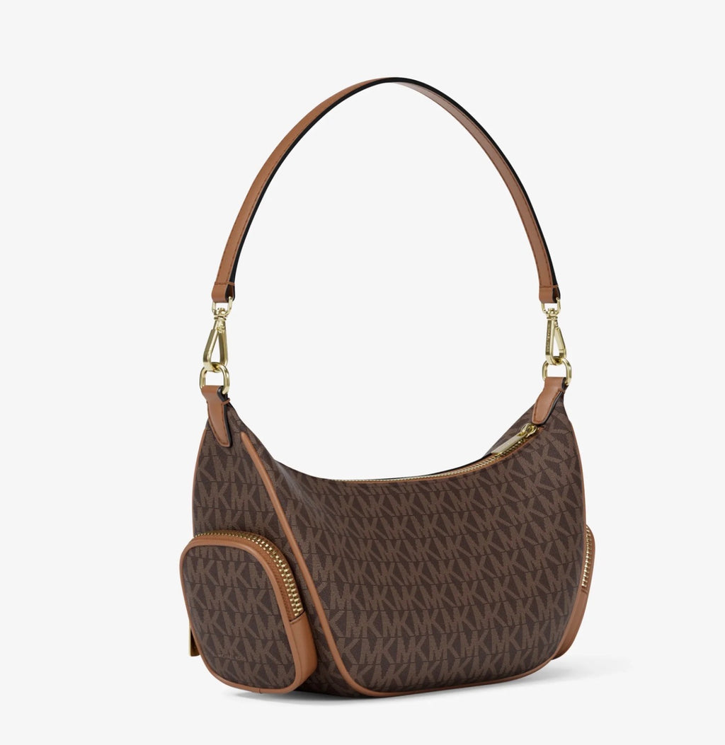 Michael Kors Monogram Multi-Pocket Shoulder Bag – Brown or Black/Gray